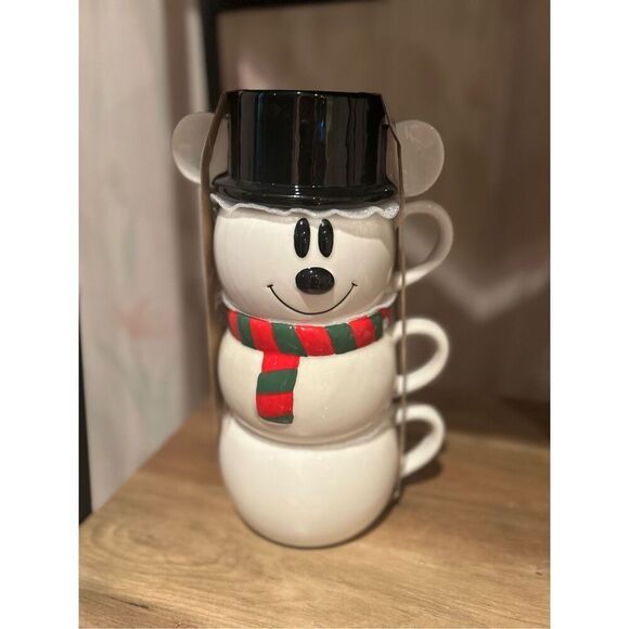 Disney Mickey Mouse Snowman Stacking Mugs - Picture 1 of 4